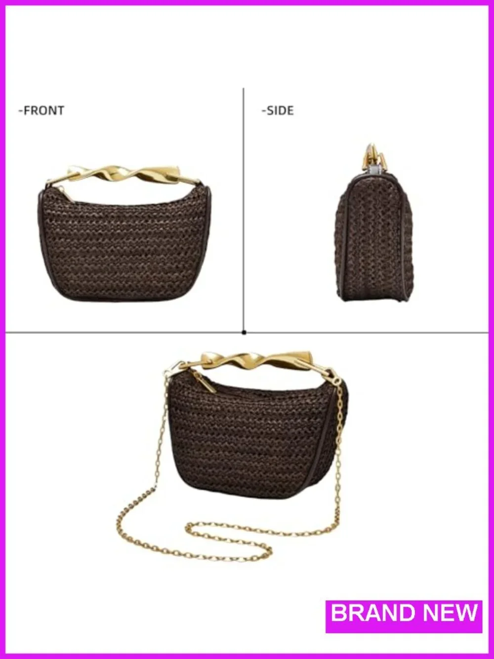 Handwoven Straw Clutch Mini Crossbody Bag Evening Wedding Purse
